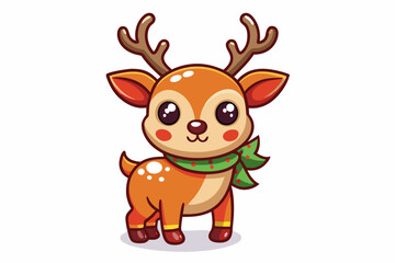 Christmas Reindeer Illustration with Red Scarf and Antlers