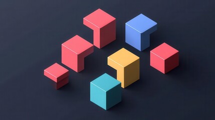 Fototapeta premium abstract geometric blocks casting shadows on a stark dark background, minimalist design with sharp edges, 3d effect, modern aesthetic