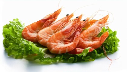 royal prawns on green lettuce leaves