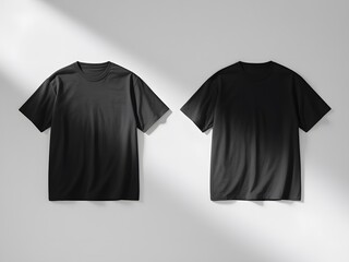 Two t-shirts, one facing forward and the other facing backward.