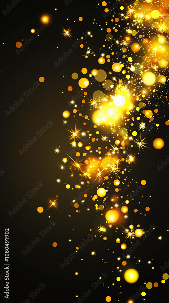 Poster golden sparkles cascading against a dark background