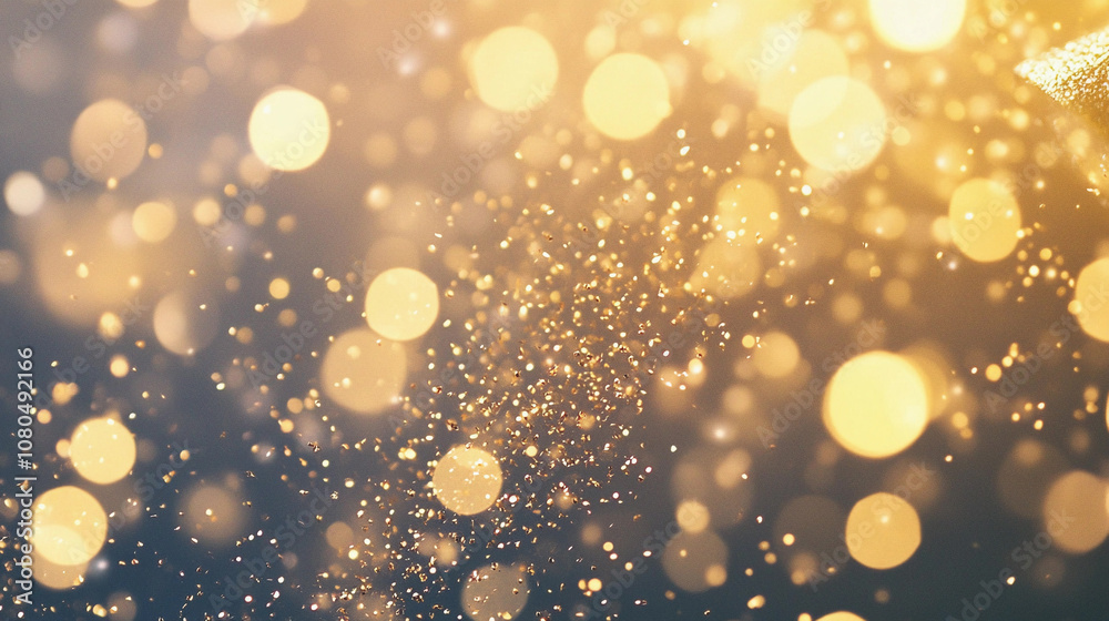 Poster golden sparkles and shimmering dust in soft light