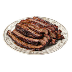 Grilled BBQ Beef Ribs with Smoky Flavor and Tender Texture on Serving Plate PNG Icon on transparent background