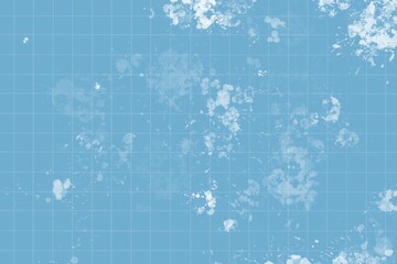 A gridded blue background with scattered white splotches