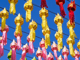 Lantern Festival in  Light from northern Thai traditional lanterns, Lamphun Province, of Thai traditions