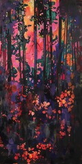 Obraz premium Abstract depiction of dense forest.
