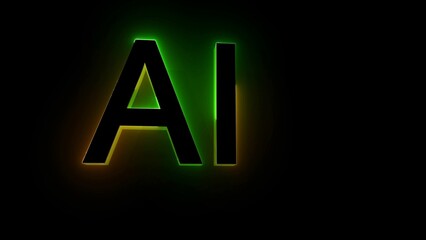 3d AI text illustration with black background.