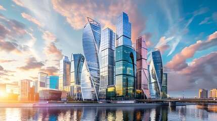 With its skyscrapers and office buildings, this contemporary Moscow cityscape is perfect for business and travel themes, perfectly encapsulating the lively and dynamic ambiance of the city.