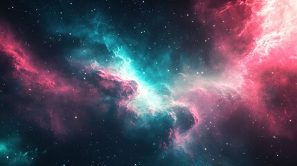 Fototapeta premium dark space with soft light beams, neon pink and teal, cosmic background, high contrast, ethereal vibe, futuristic design, glowing effect