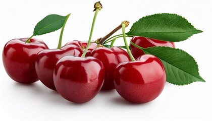 cherry branches with ripe red cherries on white background