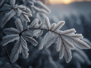 The winter scenery features a forest of snow-draped trees.