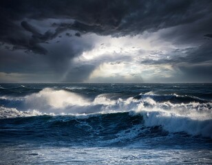 Obraz premium majestic stormy sea waves dark sky