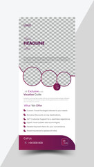 Travel Rollup banner design template with purple color 