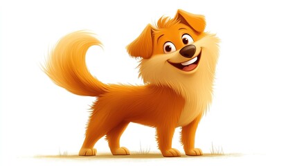 a 2D cartoon illustration of a dog with a wagging tail, friendly and happy, white background--ar 16:9