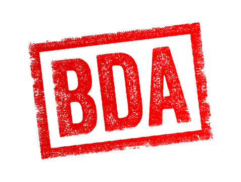 BDA abbreviation stands for - Business Development Associate, Big Data Analytics or Battle Damage Assessment, acronym text concept stamp