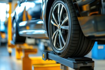 Fototapeta premium Modern Alloy Wheel Close-Up on Car