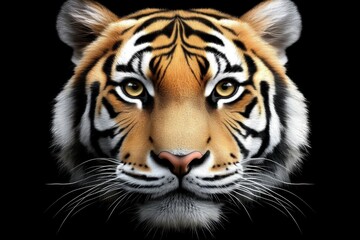 Fototapeta premium A close-up illustration of a tiger's face featuring vivid colors and intricate details, perfect for wildlife conservation campaigns, educational materials, or nature-themed decorations,