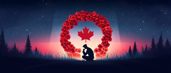 A man sits in a field of red poppies