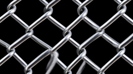 Fototapeta premium A close-up view of a metallic chain-link fence showcasing its intricate texture and pattern against a blurred backdrop