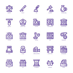 Justice and Law icon pack for your website, mobile, presentation, and logo design. Justice and Law icon basic line gradient design. Vector graphics illustration and editable stroke.