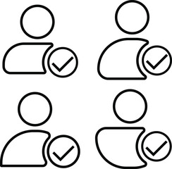 Profile with checkmark icon set. checked user profile. User accept icon symbol. Profile with checkmark icon.
