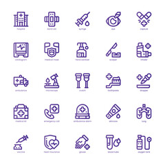 Healthcare and Medical icon pack for your website, mobile, presentation, and logo design. Healthcare and Medical icon basic line gradient design. Vector graphics illustration and editable stroke.