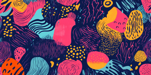 Bold and colorful abstract seamless pattern with neon highlights in modern design aesthetic