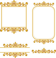 set of gold frames, Victorian floral ornamental borders, luxury vintage decorative frame elements. Vector illustration royal set for wedding invitation and greeting cards, ornaments 