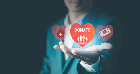 Donate to charity Online donation concept. Give help by sending money to non-profit and charity organizations, Donate cash for those in need, Donation on Mobile phones, volunteer