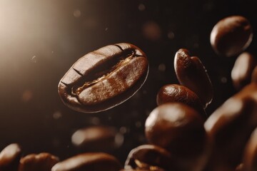 Fototapeta premium Close-up of finely roasted coffee beans for coffee lovers and culinary enthusiasts