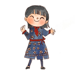 Untitled ArtworkCartoon with happy expression in international costume  In the theme of celebrating the New Year and Christmas, watercolor paintings