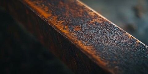 Fototapeta premium Iron metal bar, polished and gleaming, close-up on texture and metallic properties, set in a workshop