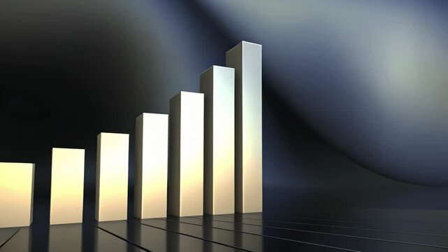 Growth chart with golden bars on a black background A