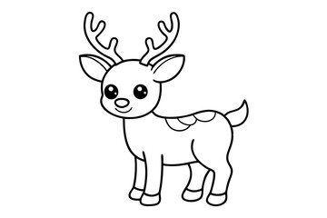 Christmas Reindeer Coloring Page Outline for Kids