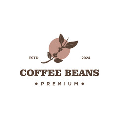 natural coffee logo concept, minimal hipster logo vector coffee bean plant branch with simple leaf icon for natural cafe concept