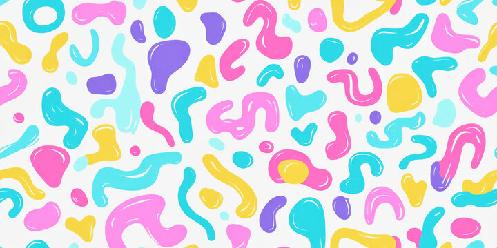 Colorful abstract doodle pattern with playful shapes and bright pastel colors for modern designs
