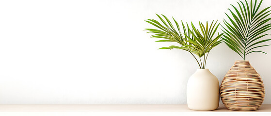 Obraz premium Tropical interior scene featuring monstera deliciosa plants home decor minimalist environment close-up viewpoint serenity concept