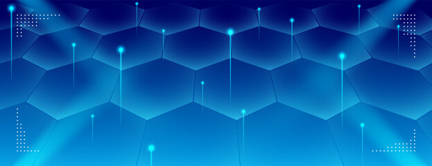blue technology abstract background with hexagonal shapes and light