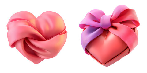pink silk ribbon in heart shape 3D illustration romantic gesture isolated on white and transparent background