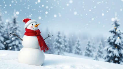 Fototapeta premium Charming Snowman in Winter Wonderland, Perfect for Holiday Greetings and Seasonal Decorations