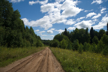 Russia Perm Krai taiga landscape on a summer cloudy day