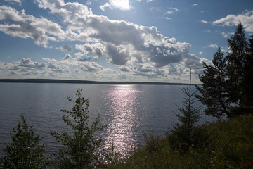 Russia Perm Krai landscape with river on a cloudy summer day