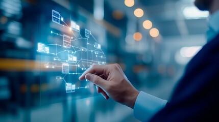 Businessman Using Transparent Touch Screen in Logistics Management