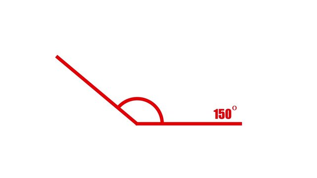 Geometric math graph with an angle measure of 150 degree icon. Icon of 150 degree. Acute angle.