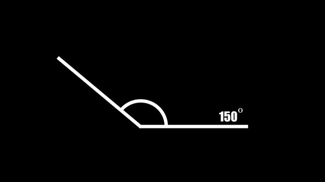 Geometric math graph with an angle measure of 150 degree icon. Icon of 150 degree. Acute angle.