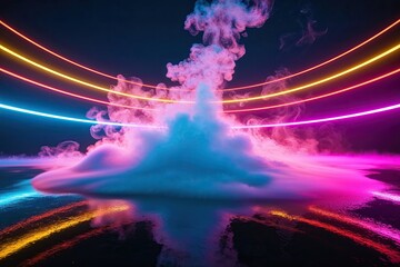 3D Visualization of Illuminous Mist with Vibrant Neon Colors