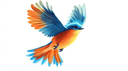 Fototapeta premium a 2D cartoon illustration of a bird flying in the sky, free and lively, white background--ar 16:9