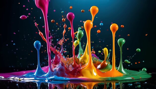 colorful paint drops create an energetic and lively scene evoking creativity and vibrancy
