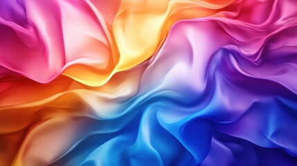 Fototapeta premium Colorful Abstract Fabric Waves with Soft Texture and Fluid Movement Captured in Vibrant Shades of Pink, Orange, Yellow, Blue, and Purple for Artistic Designs