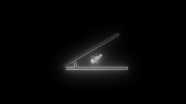 Glowing neon Geometric math graph with an angle measure of 30 degree icon. Icon of 30 degree. Acute angle.
